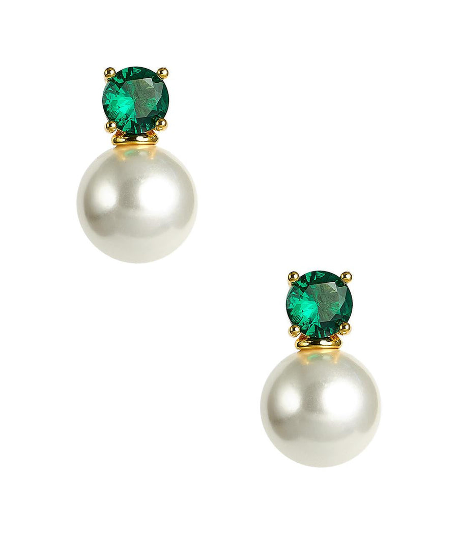 Carolyn - Emerald - Big Stone and Pearl Stud - Belle of the Ball - Glamourous Grace