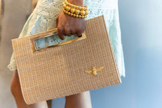Chloe Clutch - Straw - Gold Charm - Glamourous Grace