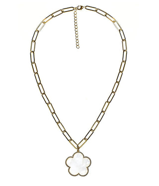 Clover - Gold & Pearl - Paperclip Charm Necklace - Glamourous Grace