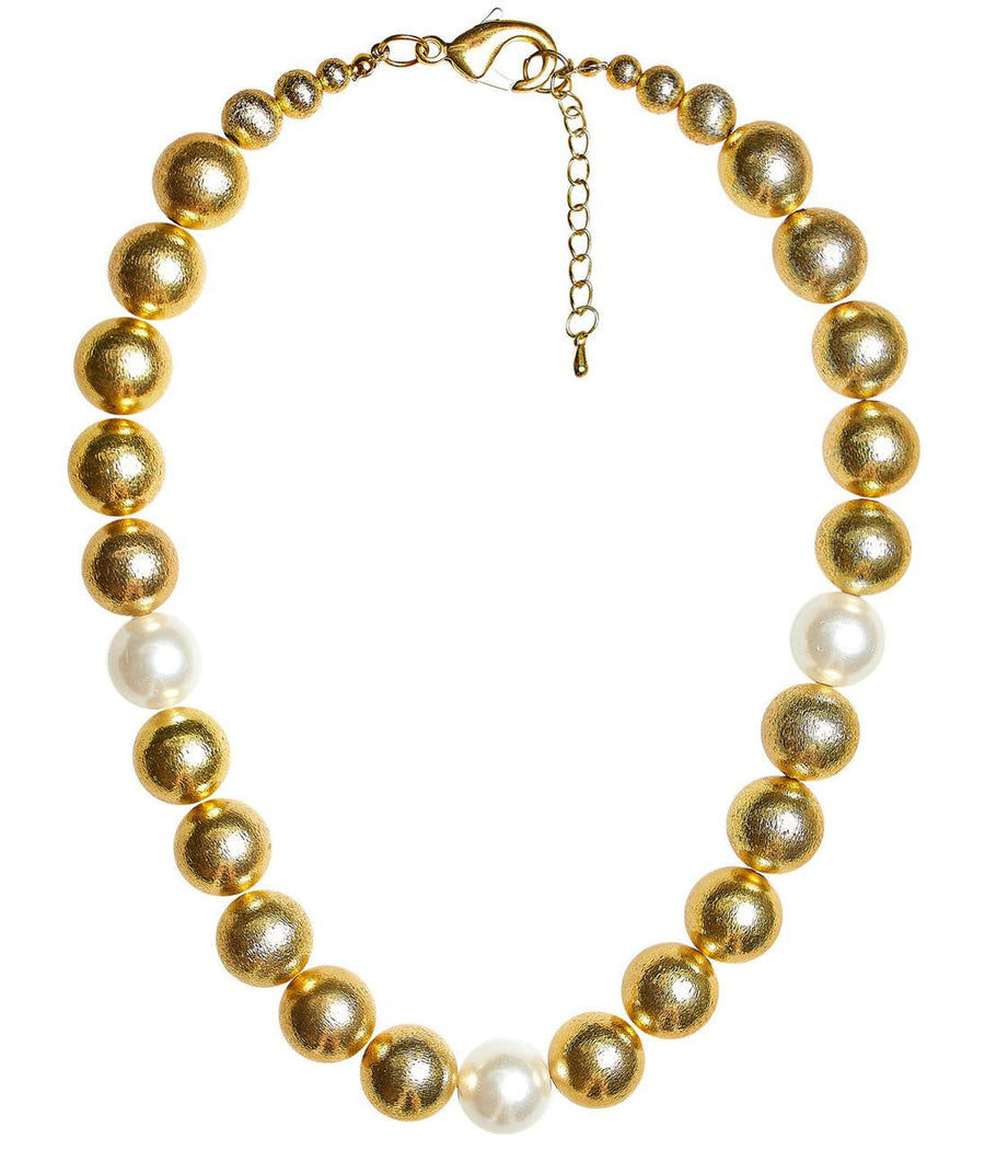 Diana Necklace - 16mm Gold Beads with Freshwater Pearls - Glamourous Grace