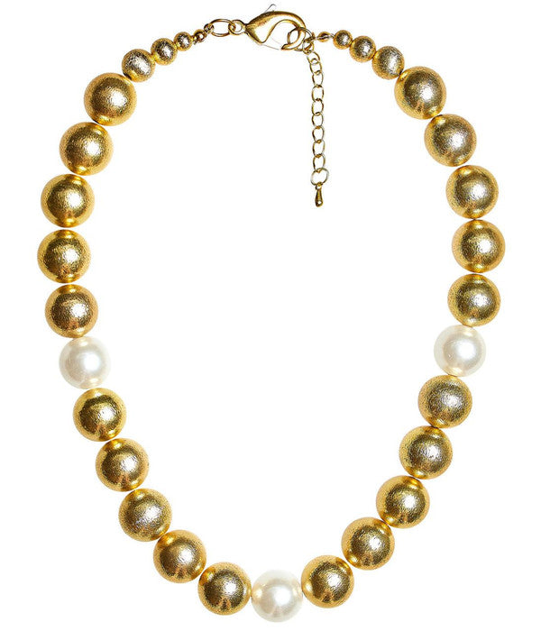 Diana Necklace - 16mm Gold Beads with Freshwater Pearls - Glamourous Grace