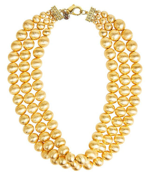 Diana Gold Triple Strand Beaded Necklace - Glamourous Grace