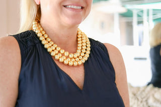 Diana Gold Triple Strand Beaded Necklace - Glamourous Grace