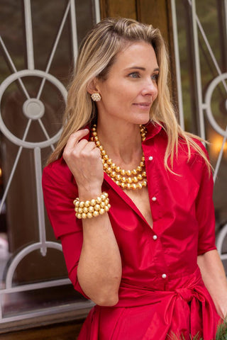 Diana Gold Triple Strand Beaded Necklace - Glamourous Grace