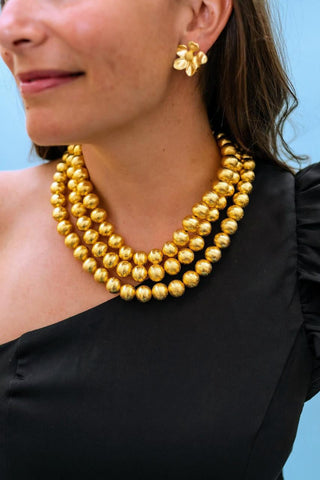 Diana Gold Triple Strand Beaded Necklace - Glamourous Grace