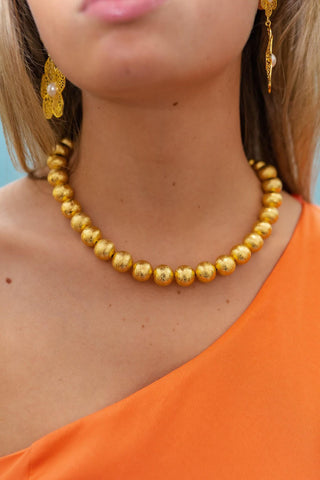 Diana Single Strand Beaded  Large Necklace - 14mm -  Brushed Gold - Glamourous Grace