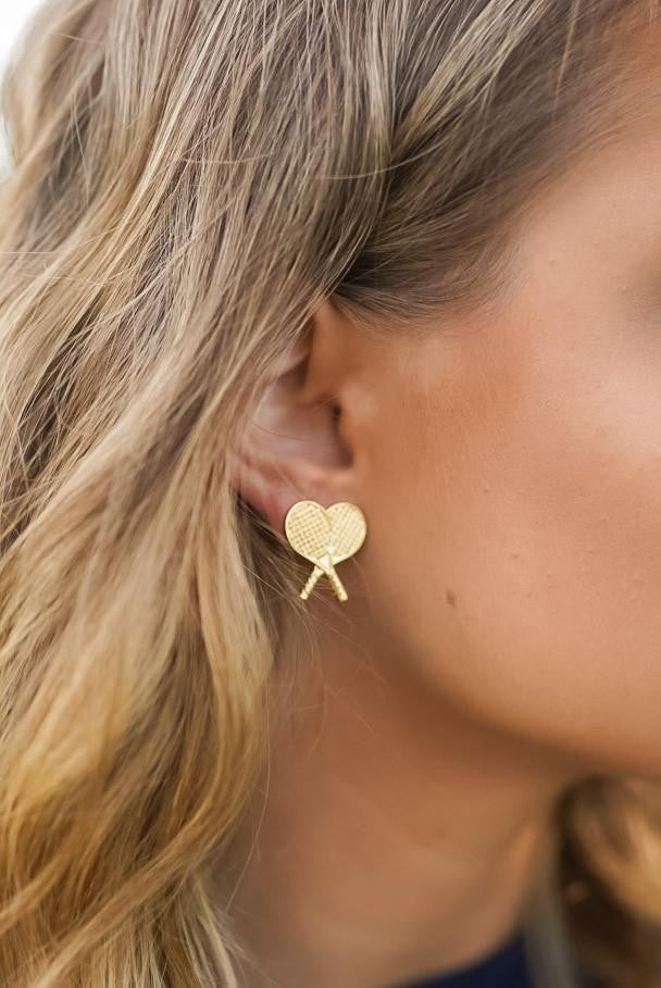 Double Tennis Racket Stud - Gold - Glamourous Grace