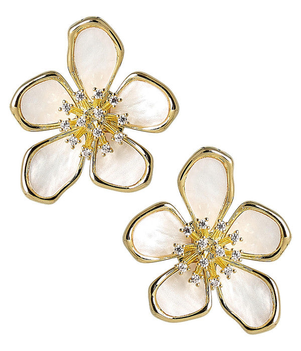 Elinore Mother of Pearl Floral Earring - Glamourous Grace