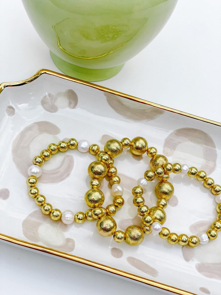 Georgia - Gold  & Freshwater Pearl Beaded Bracelet - Glamourous Grace