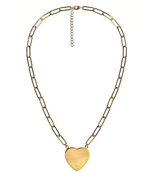 Gold Flat Heart Charm Necklace with Paper Clip Chain - 18k Gold Plated - - Glamourous Grace