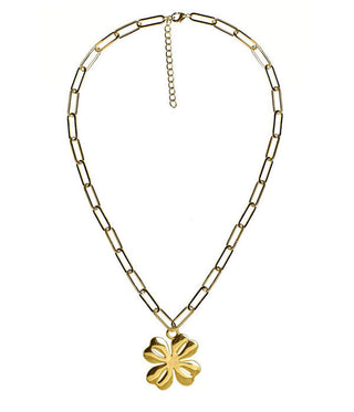 Gold Shamrock Charm Necklace with Paper Clip Chain - 18k Gold Plated - Glamourous Grace