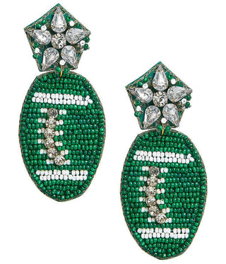 Green Football  - Fabric Backed Earrings