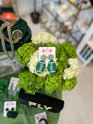 Green Football  - Fabric Backed Earrings