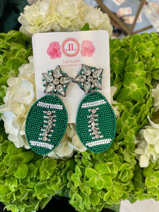 Green Football  - Fabric Backed Earrings