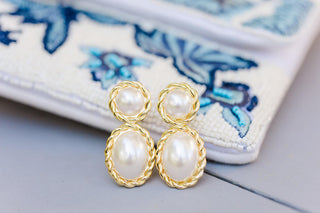 Jackie Pearl & Gold Roped Statement - Earrings - Belle of  the Ball - Glamourous Grace