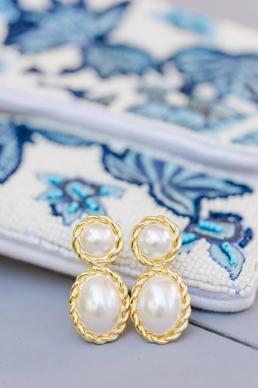 Jackie Pearl & Gold Roped Statement - Earrings - Belle of  the Ball - Glamourous Grace