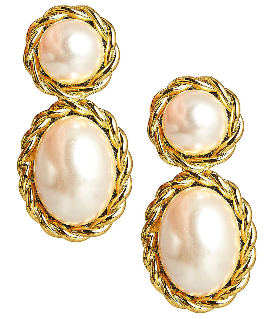 Jackie Pearl & Gold Roped Statement - Earrings - Belle of  the Ball - Glamourous Grace