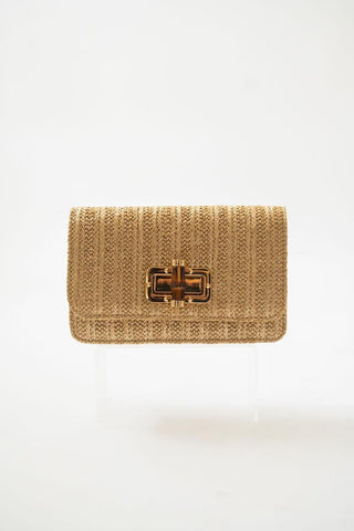 Lilly - Gold Woven Straw Clutch - Bamboo Toggle - Glamourous Grace