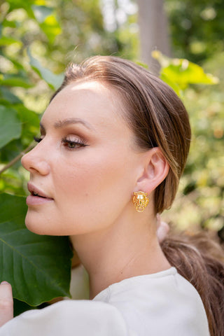 Lion Door Knocker  Earrings in Gold Brass - Glamourous Grace