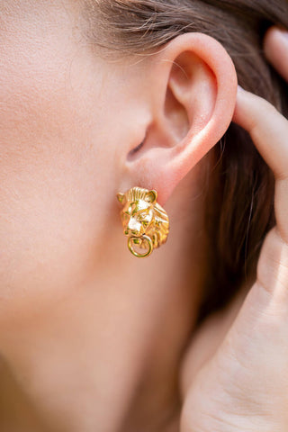 Lion Door Knocker  Earrings in Gold Brass - Glamourous Grace