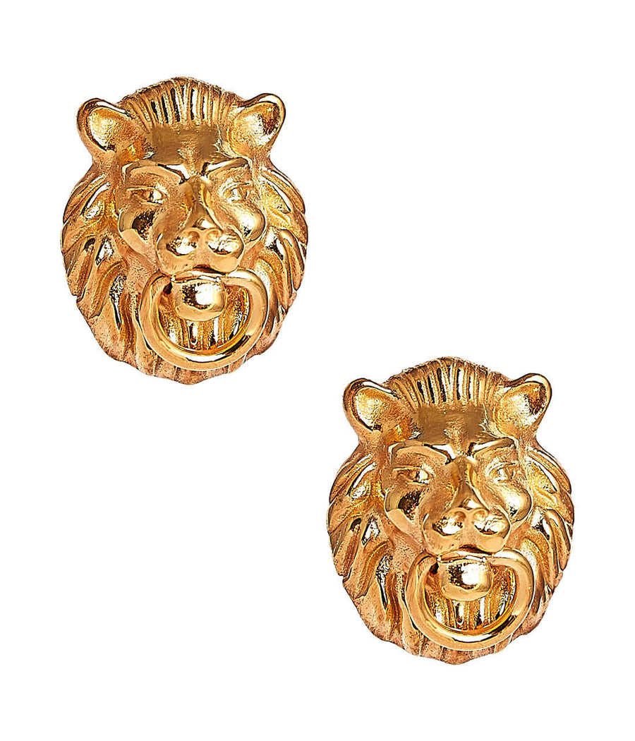 Lion Door Knocker  Earrings in Gold Brass - Glamourous Grace