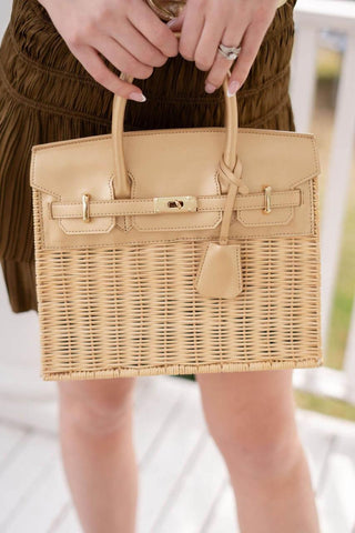 Margo Camel -  Wicker Handbag - Glamourous Grace