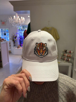 Needlepoint Baseball Hat - Tiger - White - Glamourous Grace