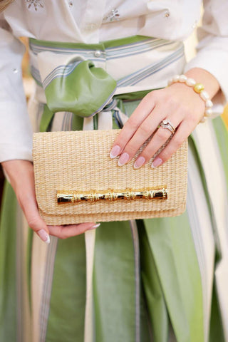 Ruby Straw Clutch - Gold Charm Bamboo Bar - Glamourous Grace