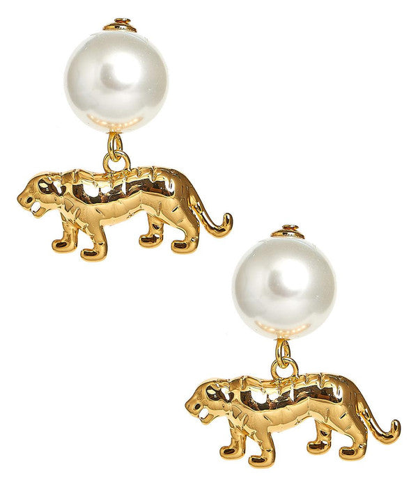 Tiger Pearl Drop - Gold Earring - Glamourous Grace