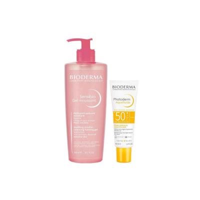 Bioderma Skincare Set - Sensitive Skin Care with Gentle Cleansing Gel & SPF50+ Sunscreen - Glamourous Grace