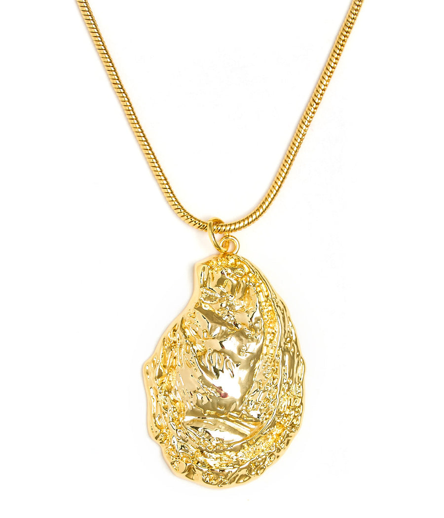 Oyster Pendant - Snake Chain - 18k Plated Necklace - Glamourous Grace