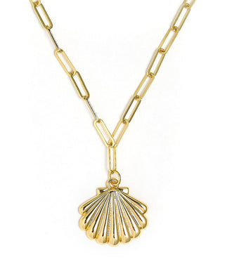 Puffy Scallop Shell Necklace with paper clip chain - 18k Plated Necklace - Glamourous Grace