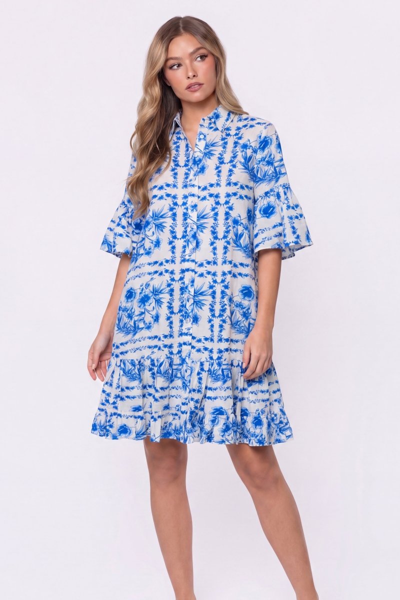 Lola Dress (White Blue) - Glamourous Grace