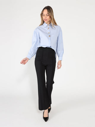 Long Puff Sleeve Button Detail Cotton Shirt