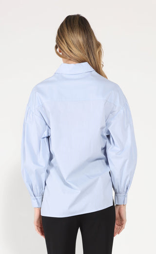 Long Puff Sleeve Button Detail Cotton Shirt