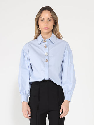 Long Puff Sleeve Button Detail Cotton Shirt
