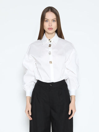 Long Puff Sleeve Button Detail Cotton Shirt
