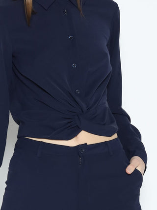 Long Sleeve Button Down Twist Front Shirt
