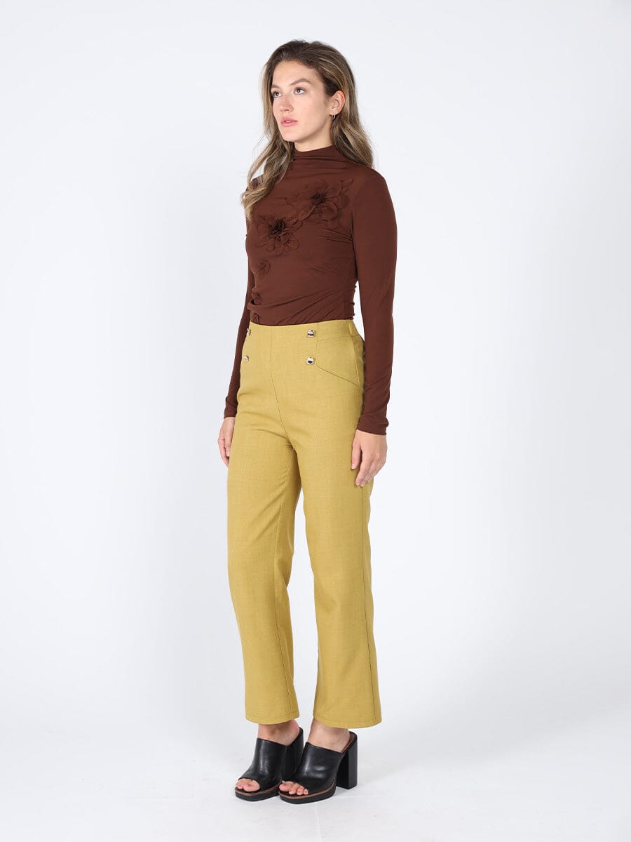 Long Sleeve Mock Neck Flower Applique Top - Glamourous Grace