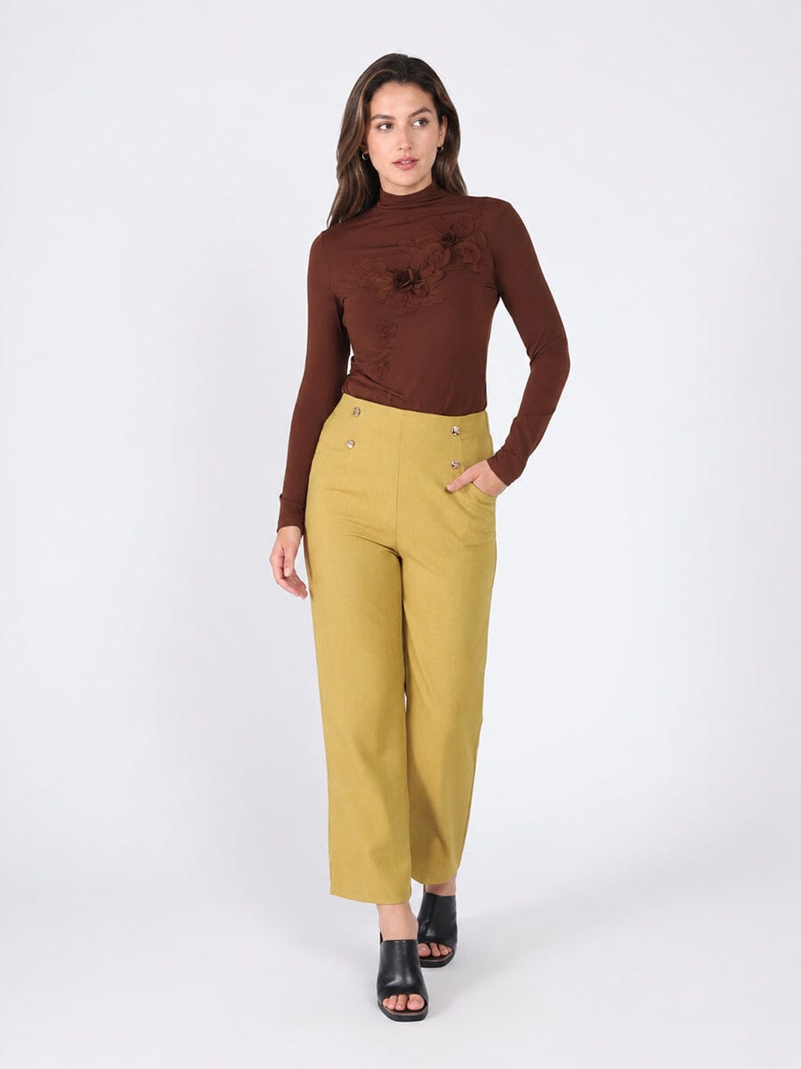 Long Sleeve Mock Neck Flower Applique Top - Glamourous Grace