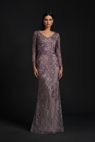 Long Sleeve V-Neck Mermaid Gown - Glamourous Grace