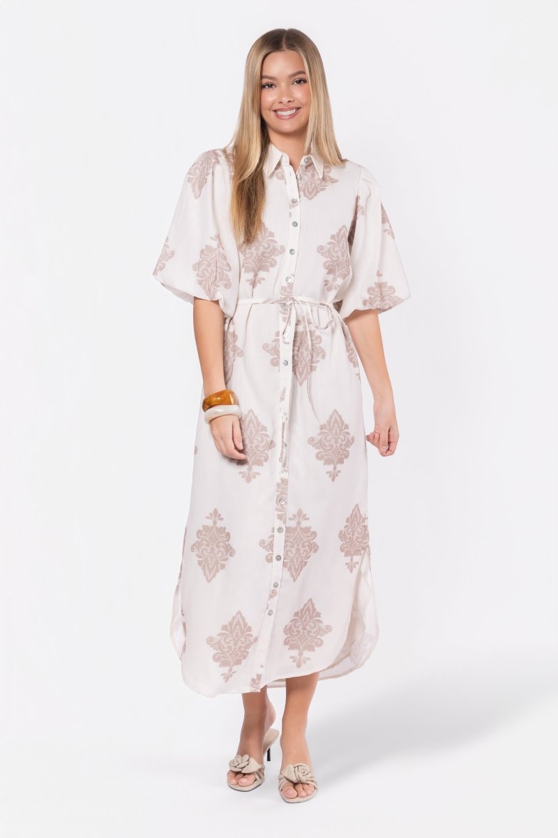 Lorelai Dress (Beige) - Glamourous Grace