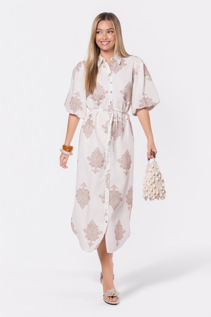 Lorelai Dress (Beige) - Glamourous Grace