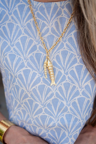 Lucky Double Fish Necklace- Momma and Baby Fish - Glamourous Grace