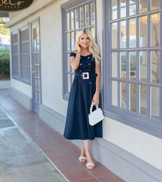 Navy Off-Shoulder Dress, Greta