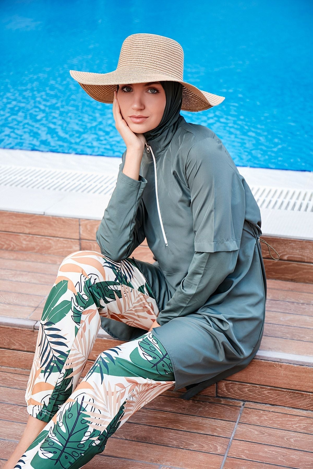 Woven Khaki Burkini Modest Swimwear M2261 - Glamourous Grace