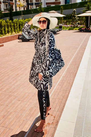 Patterned Full Coverage Modest Swimsuit R2303 - Glamourous Grace
