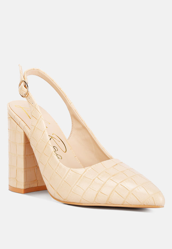 Macha Croctexture Sling Back Heels - Glamourous Grace