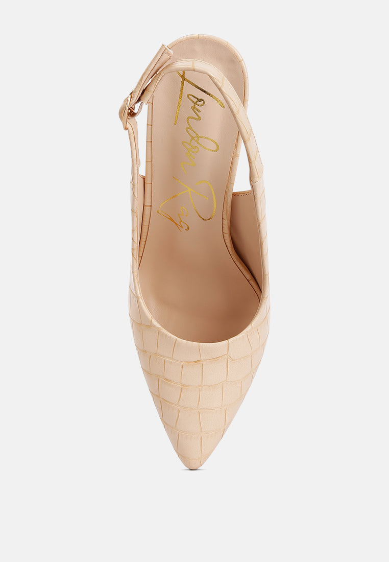 Macha Croctexture Sling Back Heels - Glamourous Grace