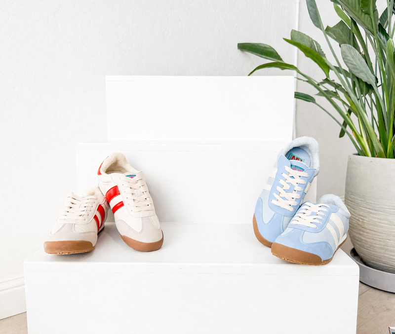 Madrid Sneaker in Beige/Red - Glamourous Grace